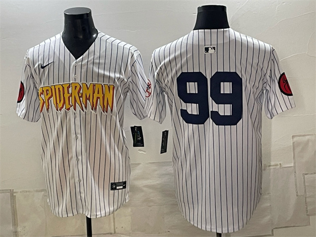 Men's White New York Yankees X Spider-Man #99 Aaron Judge Limited Stitched Baseball Jersey